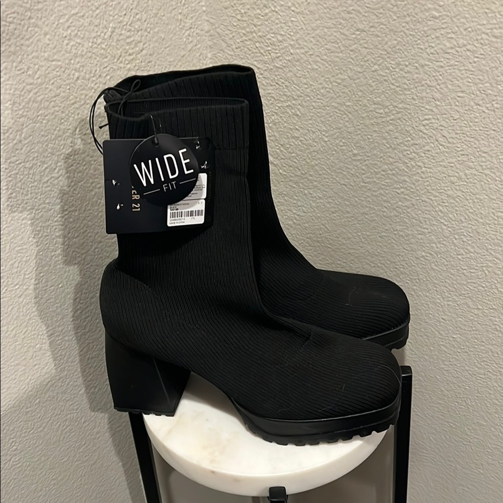 Forever 21 Black Heeled Boots with Chunky Design